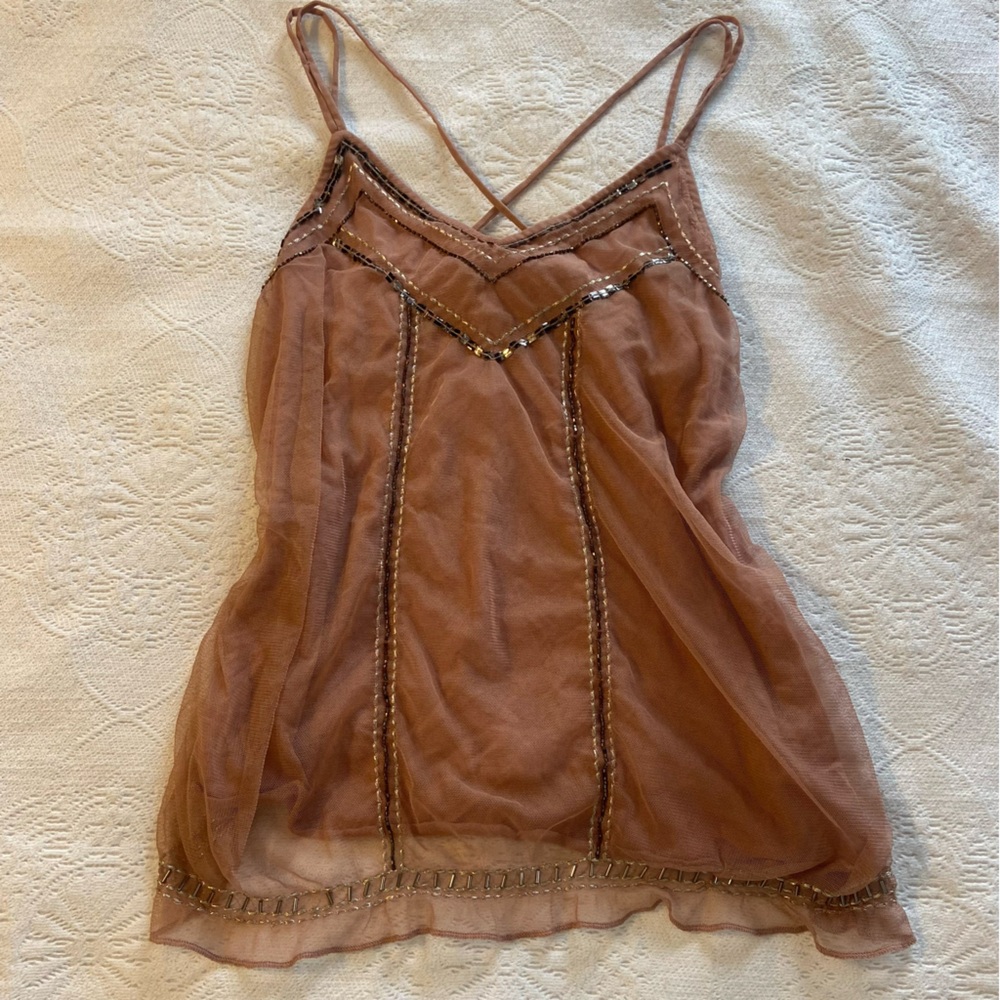 Y2K Sequin Mesh Beaded Top